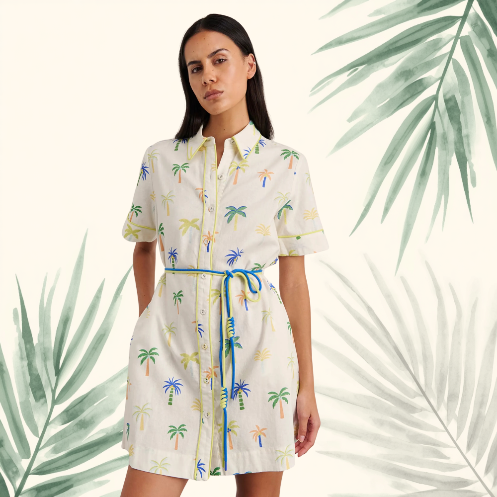 Palm Linen Shift Dress