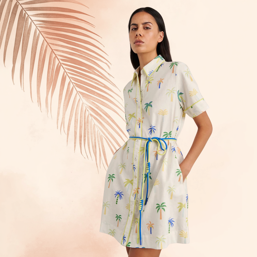 Palm Linen Shift Dress