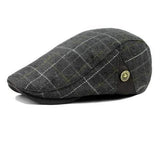 Men Male Wool Blend Newsboy Beret Cap Grid Blank Thick Flat Cowboy Cabbie Hat