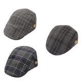 Men Male Wool Blend Newsboy Beret Cap Grid Blank Thick Flat Cowboy Cabbie Hat