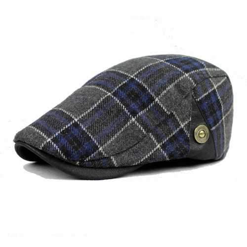 Men Male Wool Blend Newsboy Beret Cap Grid Blank Thick Flat Cowboy Cabbie Hat