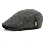 Men Male Wool Blend Newsboy Beret Cap Grid Blank Thick Flat Cowboy Cabbie Hat