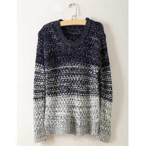Vintage Scoop Neck Long Sleeve Gradiente Slimming Women's Sweater - Gray One Size