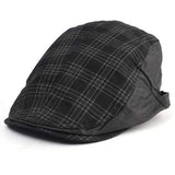 Men Male Cotton Blend Grid Newsboy Beret Hat Buckle Golf Flat Checked Buckle Cabbie Cap