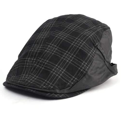 Men Male Cotton Blend Grid Newsboy Beret Hat Buckle Golf Flat Checked Buckle Cabbie Cap
