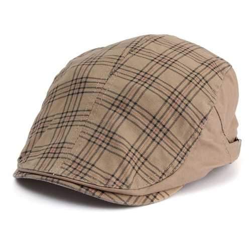Men Male Cotton Blend Grid Newsboy Beret Hat Buckle Golf Flat Checked Buckle Cabbie Cap