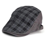 Men Male Cotton Blend Grid Newsboy Beret Hat Buckle Golf Flat Checked Buckle Cabbie Cap