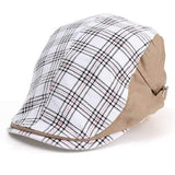 Men Male Cotton Blend Grid Newsboy Beret Hat Buckle Golf Flat Checked Buckle Cabbie Cap