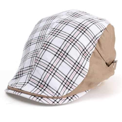 Men Male Cotton Blend Grid Newsboy Beret Hat Buckle Golf Flat Checked Buckle Cabbie Cap