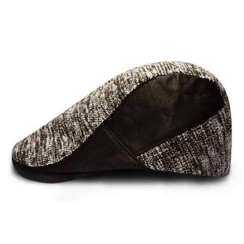 Men Male Knit Beret Newsboy Leather Eaves Gorras Planas Cabbie Ivy Cap