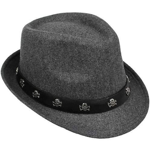 Mens Hat British Retro Skull and Crossbones Woolen Small Jazz Cap