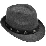 Mens Hat British Retro Skull and Crossbones Woolen Small Jazz Cap