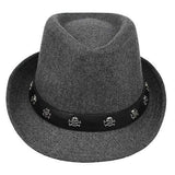 Mens Hat British Retro Skull and Crossbones Woolen Small Jazz Cap