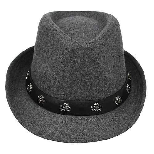 Mens Hat British Retro Skull and Crossbones Woolen Small Jazz Cap