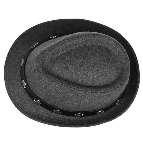 Mens Hat British Retro Skull and Crossbones Woolen Small Jazz Cap