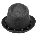 Mens Hat British Retro Skull and Crossbones Woolen Small Jazz Cap