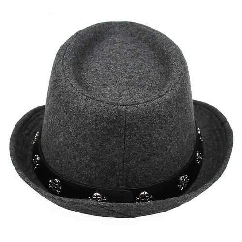 Mens Hat British Retro Skull and Crossbones Woolen Small Jazz Cap