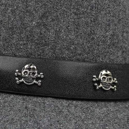 Mens Hat British Retro Skull and Crossbones Woolen Small Jazz Cap