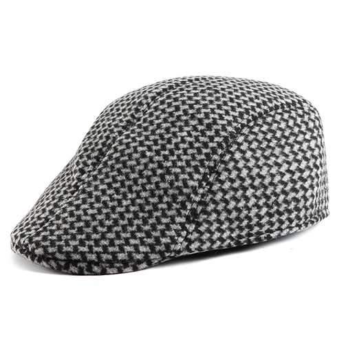 Unisex Men Women Swallow Grid Woolen Beret Cap Newsboy Flat Cowboy  Cabbie Hat