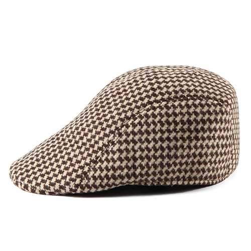 Unisex Men Women Swallow Grid Woolen Beret Cap Newsboy Flat Cowboy  Cabbie Hat