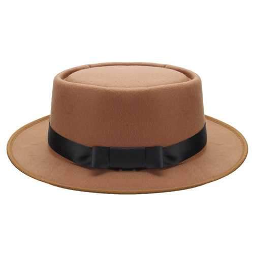 Men Women Porkpie Pork Pie Hats Fedora Upturn Short Brim Black Ribbon Band Caps
