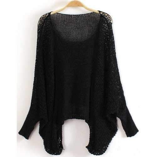 Dolman Sleeve Loose-Fitting Sweater - Black One Size