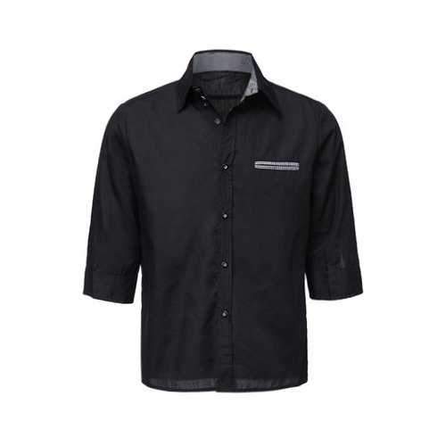 Stylish Shirt Collar Slimming Hit Color Splicing Pocket Design Half Sleeve Cotton Shirt For Men - Black L