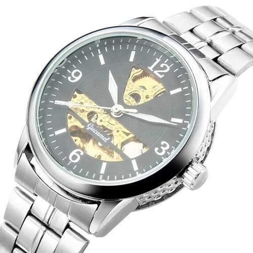 Gucamel GT01 Skeleton Stainless Steel Band Mechanical Men Watch