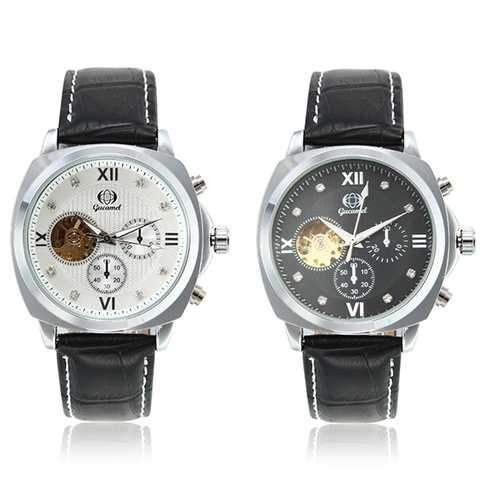 Gucamel GT04 Crystal PU Leather Band Mechanical Men Watch