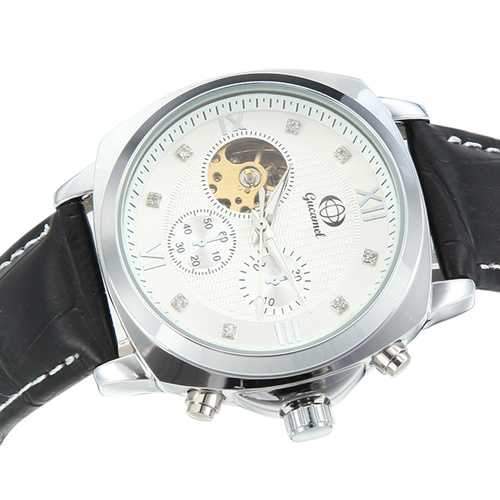 Gucamel GT04 Crystal PU Leather Band Mechanical Men Watch