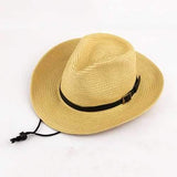 Unisex Straw Floppy Wide Brim Sun Hat Cowboy Cap Fedora Beach Belt Panama Hats With String