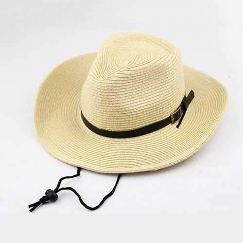 Unisex Straw Floppy Wide Brim Sun Hat Cowboy Cap Fedora Beach Belt Panama Hats With String