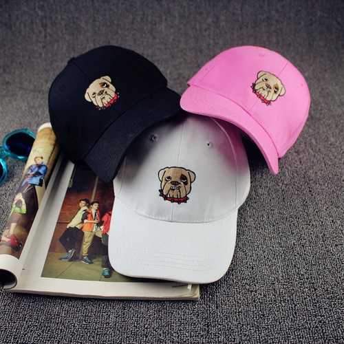 Unisex Women Men Cartoon Bulldog Embroidery Pattern Baseball Cap Adjustable Flat Snapback Hat