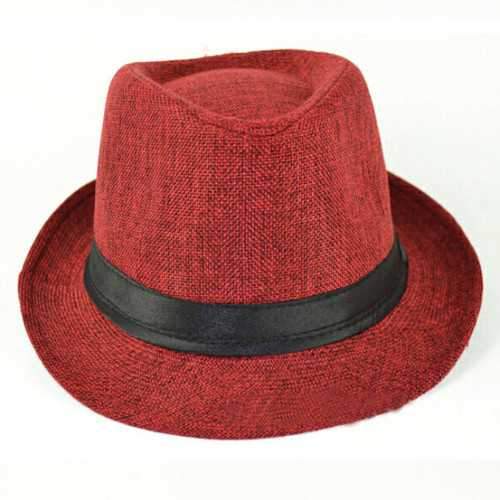 Unisex Men Women Straw Floppy Belt Fedora Hat Derby Beach Trilby Panama Hat