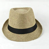 Unisex Men Women Straw Floppy Belt Fedora Hat Derby Beach Trilby Panama Hat