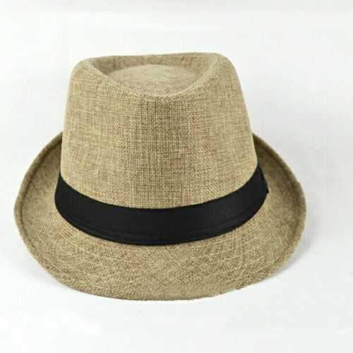 Unisex Men Women Straw Floppy Belt Fedora Hat Derby Beach Trilby Panama Hat