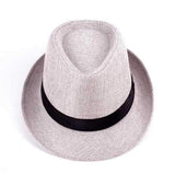 Unisex Men Women Straw Floppy Belt Fedora Hat Derby Beach Trilby Panama Hat