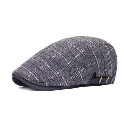 Unisex Cotton Grid Blank Newsboy Beret Hat Duckbill Golf Flat Buckle Cabbie Cap For Men Women