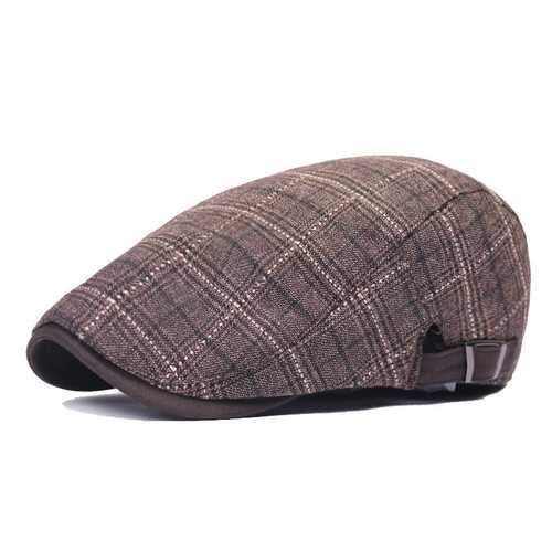 Unisex Cotton Grid Blank Newsboy Beret Hat Duckbill Golf Flat Buckle Cabbie Cap For Men Women