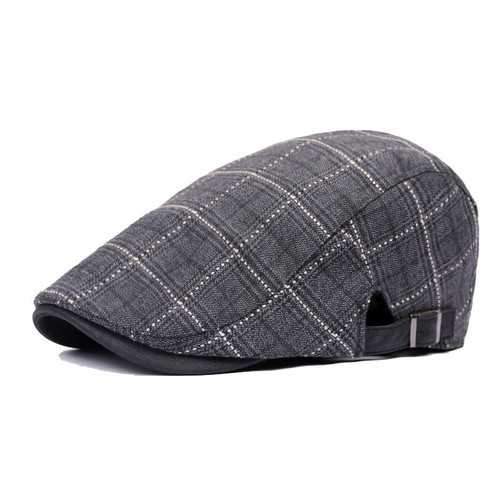 Unisex Cotton Grid Blank Newsboy Beret Hat Duckbill Golf Flat Buckle Cabbie Cap For Men Women