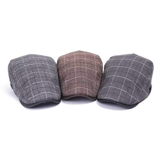 Unisex Cotton Grid Blank Newsboy Beret Hat Duckbill Golf Flat Buckle Cabbie Cap For Men Women