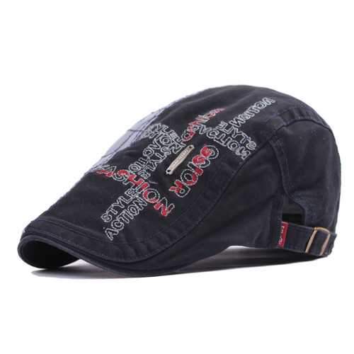 Unisex Cotton Embroidery Washed Newsboy Beret Hat Duckbill Golf Flat Buckle Cabbie Cap For Men Women