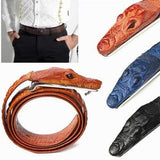 Men Alligator Crocodile Skin Imitation Second Floor Cowhide Leather Alloy Adjustable Buckle Belt
