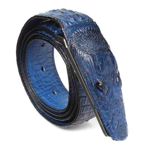 Men Alligator Crocodile Skin Imitation Second Floor Cowhide Leather Alloy Adjustable Buckle Belt