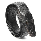 Men Alligator Crocodile Skin Imitation Second Floor Cowhide Leather Alloy Adjustable Buckle Belt