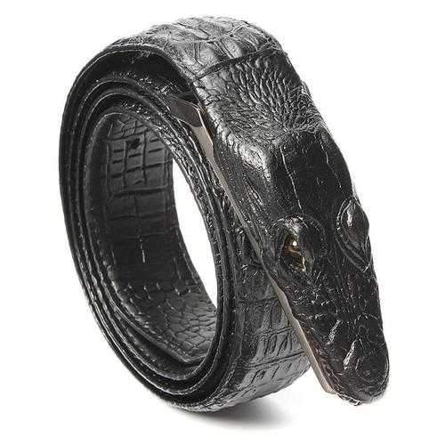 Men Alligator Crocodile Skin Imitation Second Floor Cowhide Leather Alloy Adjustable Buckle Belt