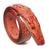 Men Alligator Crocodile Skin Imitation Second Floor Cowhide Leather Alloy Adjustable Buckle Belt