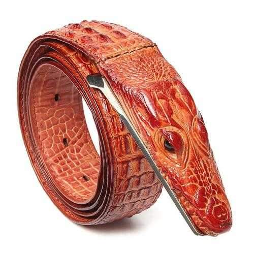 Men Alligator Crocodile Skin Imitation Second Floor Cowhide Leather Alloy Adjustable Buckle Belt