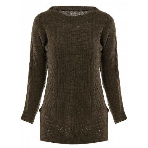 Stylish Round Neck Long Sleeve Solid Color Furcal Women's Sweater - Deep Brown One Size(fit Our Size)