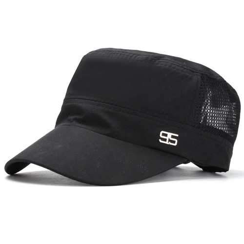 Men Black Ivory Polyester Mesh Army Plain Hat Snapback Caps